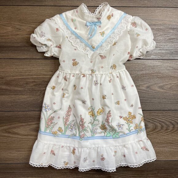 Vintage Wildflower Collection Floral Dress Girls‎ Size 5 High Neck Lace Cottage - Picture 1 of 13